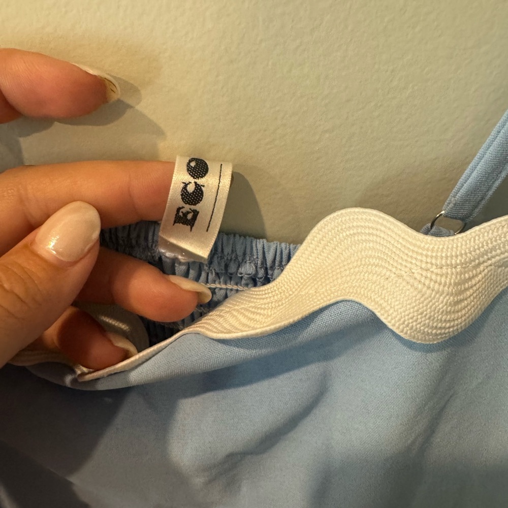 Sky Blue Midi Dress with White Scalloped Trim - Picture 3 of 4